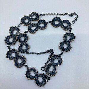 Vtg 1960 LARIN ? VIDAL ? pewter modernist brutalist 26" necklace